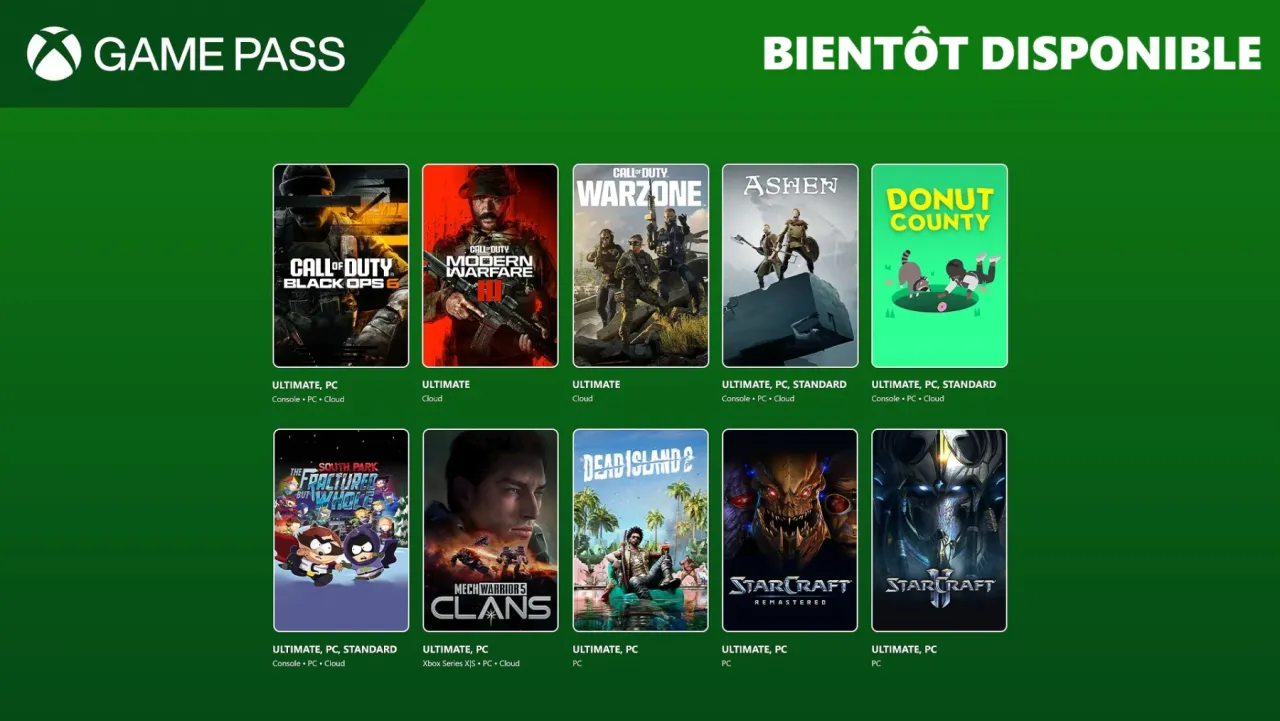 Image de l'articleExplosion de Hits sur le Xbox Game Pass : South Park, Call of Duty: Black Ops 6, Starcraft et bien plus à venir