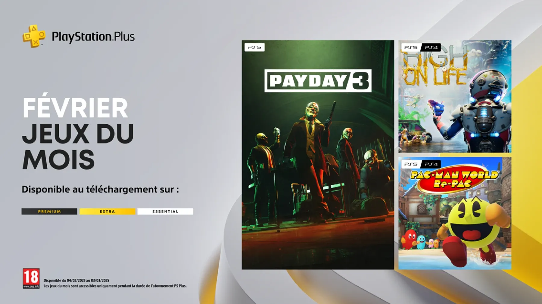 Image de l'article PS Plus: Les jeux gratuits de février 2025 sur PlayStation Plus : Découvrez Payday 3, High on Life et Pac-Man World Re-Pac