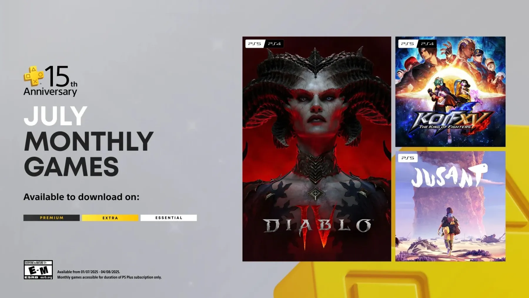 Image de l'article Jeux du mois PS Plus juillet 2025 : Diablo IV, KoF XV, jusant pour les 15 ans du PS Plus