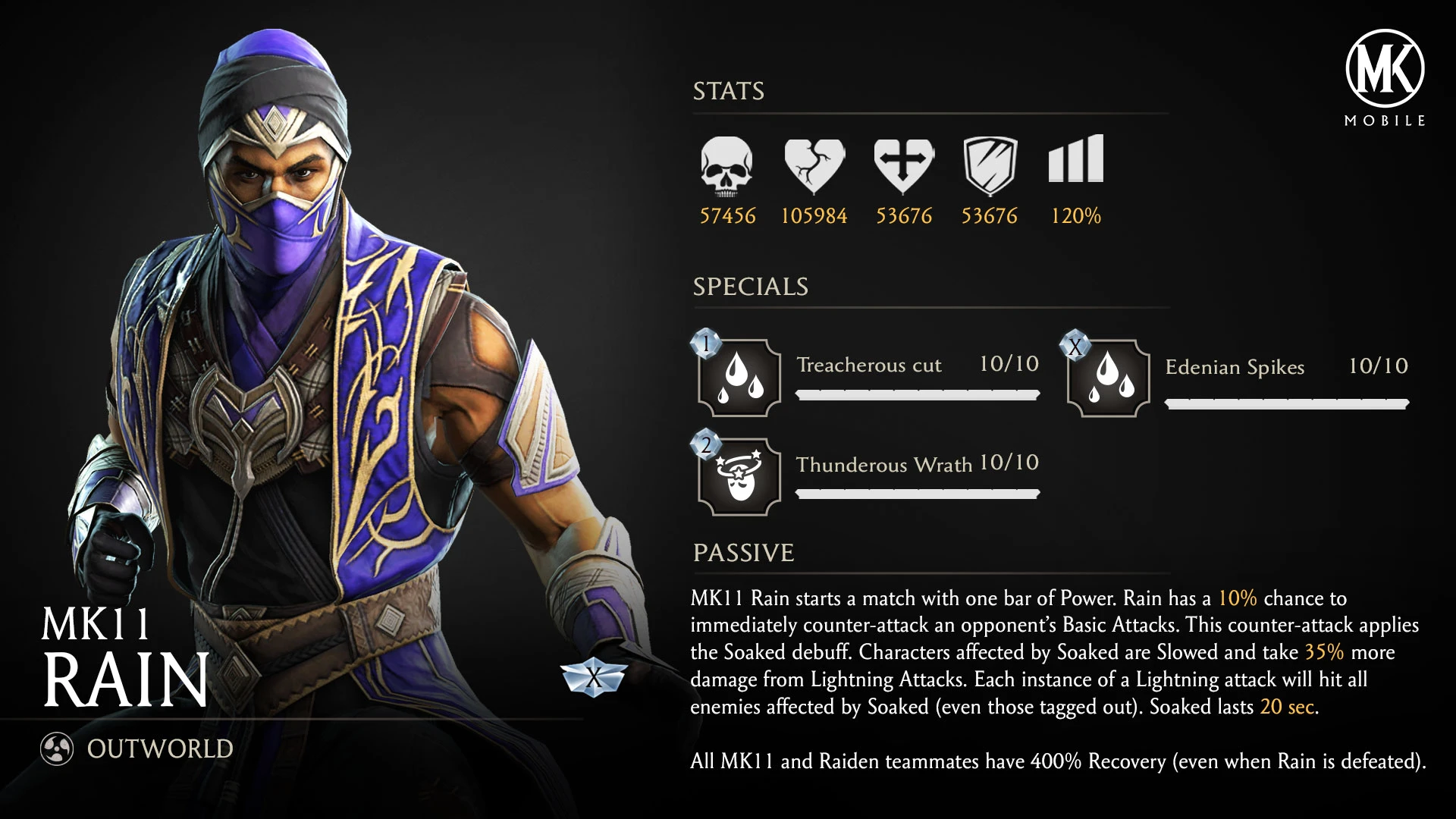 Rain Stats Rain arrive dans Mortal Kombat™ Mobile
