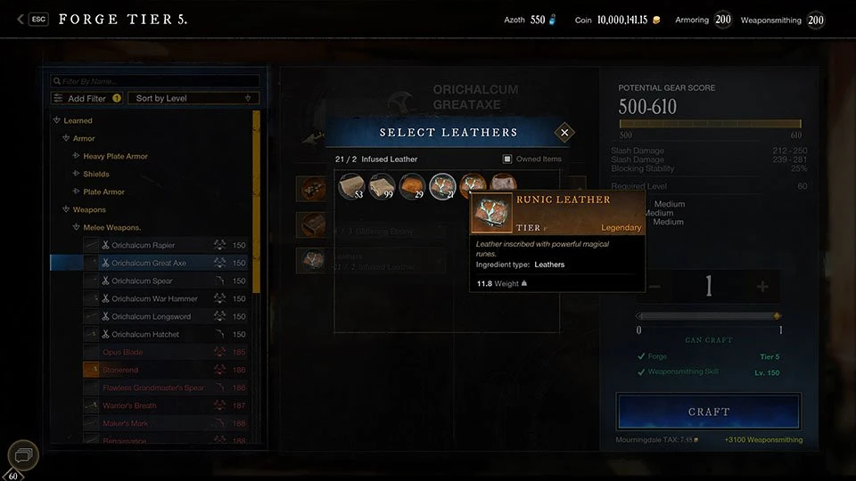 Forge de peau - New World New World amélioration de la fabrication