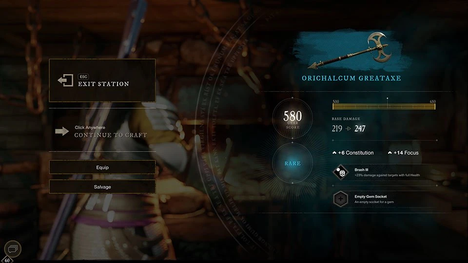 New World résultat de crafting New World amélioration de la fabrication