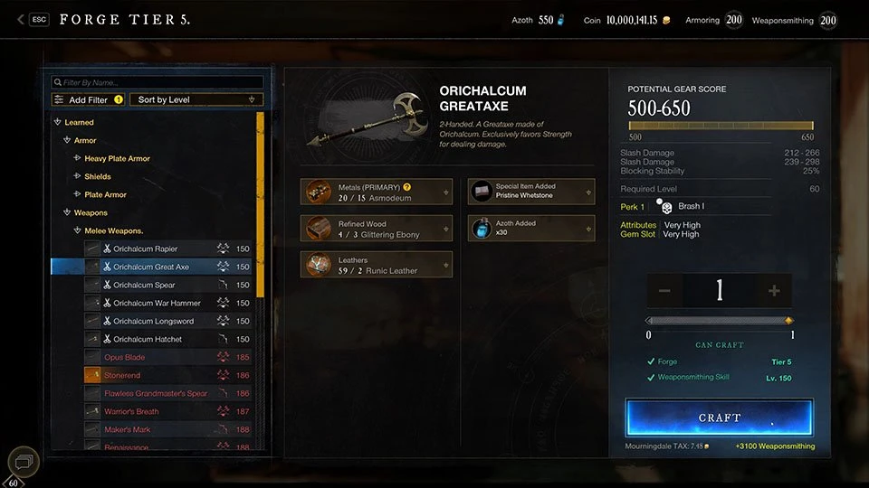 Forge Tier 5 - New World New World amélioration de la fabrication