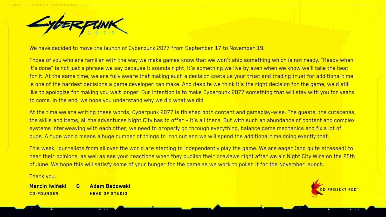 Nouvelle date de sortie pour Cyberpunk 2077