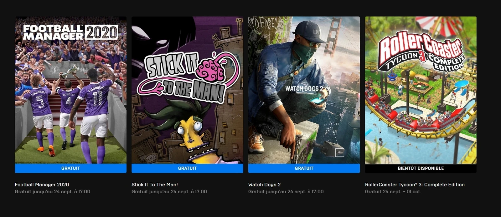 EPIC GAMES : 4 jeux gratuits pour septembre !