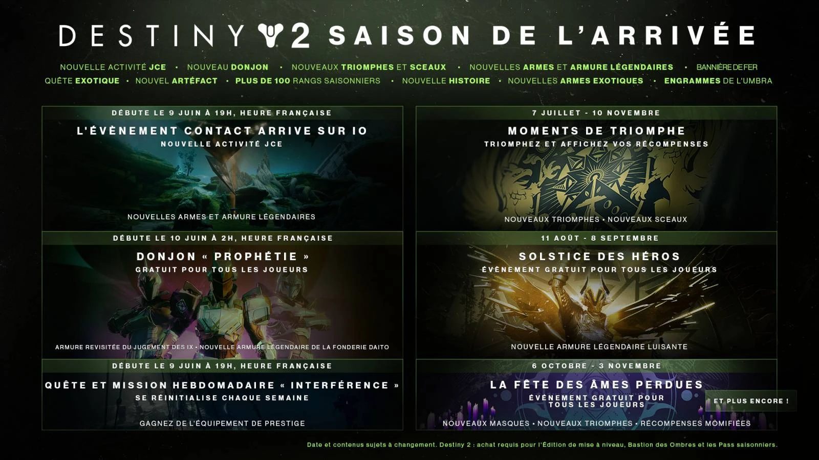 DESTINY 2 - NOUVEAU CALENDRIER SAISON 11 Prolongation de la Saison 11, les nouvelles dates