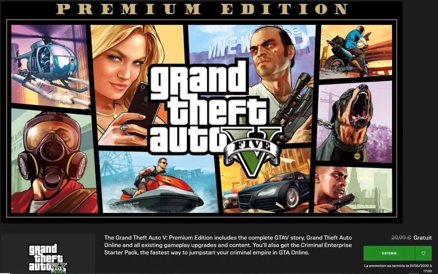 GTA V Premium disponible gratuitement sur l’Epic Games Store