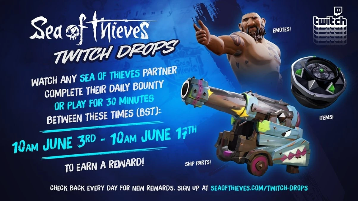 Un Twitch drop pour célébrer le lancement de Sea Of Thieves sur Steam