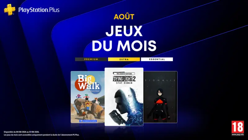 Image de l'article Les jeux PlayStation Plus d'août 2026 sont enfin dévoilés avec Dying Light 2, Big Walk et Signalis
