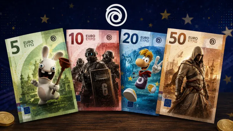 Image de l'article Ubisoft imagine des billets en euros inspirés de Rayman, Rainbow Six Siege et Assassin's Creed