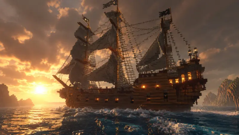 Image de l'article Un bateau pirate de 9000 blocs navigue vraiment dans Hytale grâce à ce moddeur