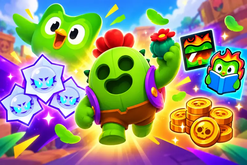 Image de l'article Brawl Stars offre Spike gratuitement avec Duolingo et plusieurs prix du chaos et cosmétiques