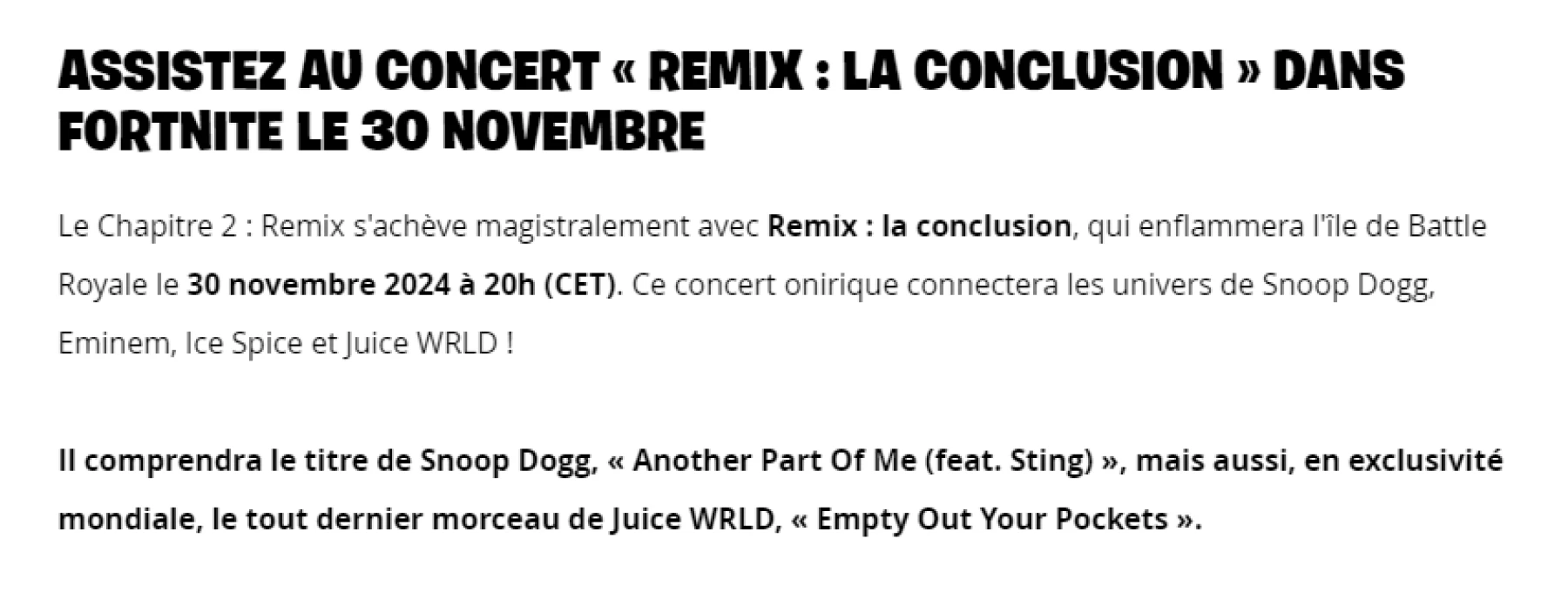 Image du concert de Fornite du 30 novembre 2024