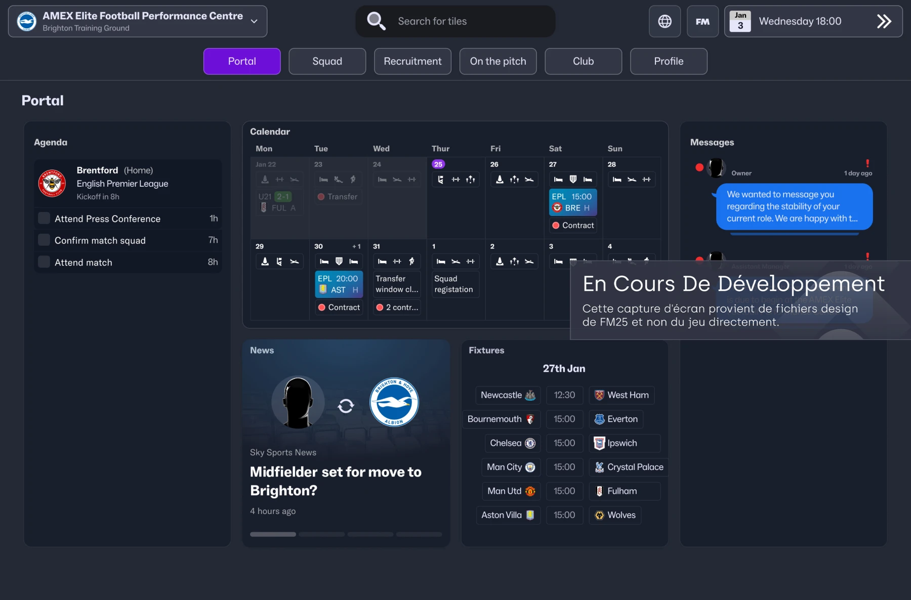 Image du développement du jeu Football Manager 2025