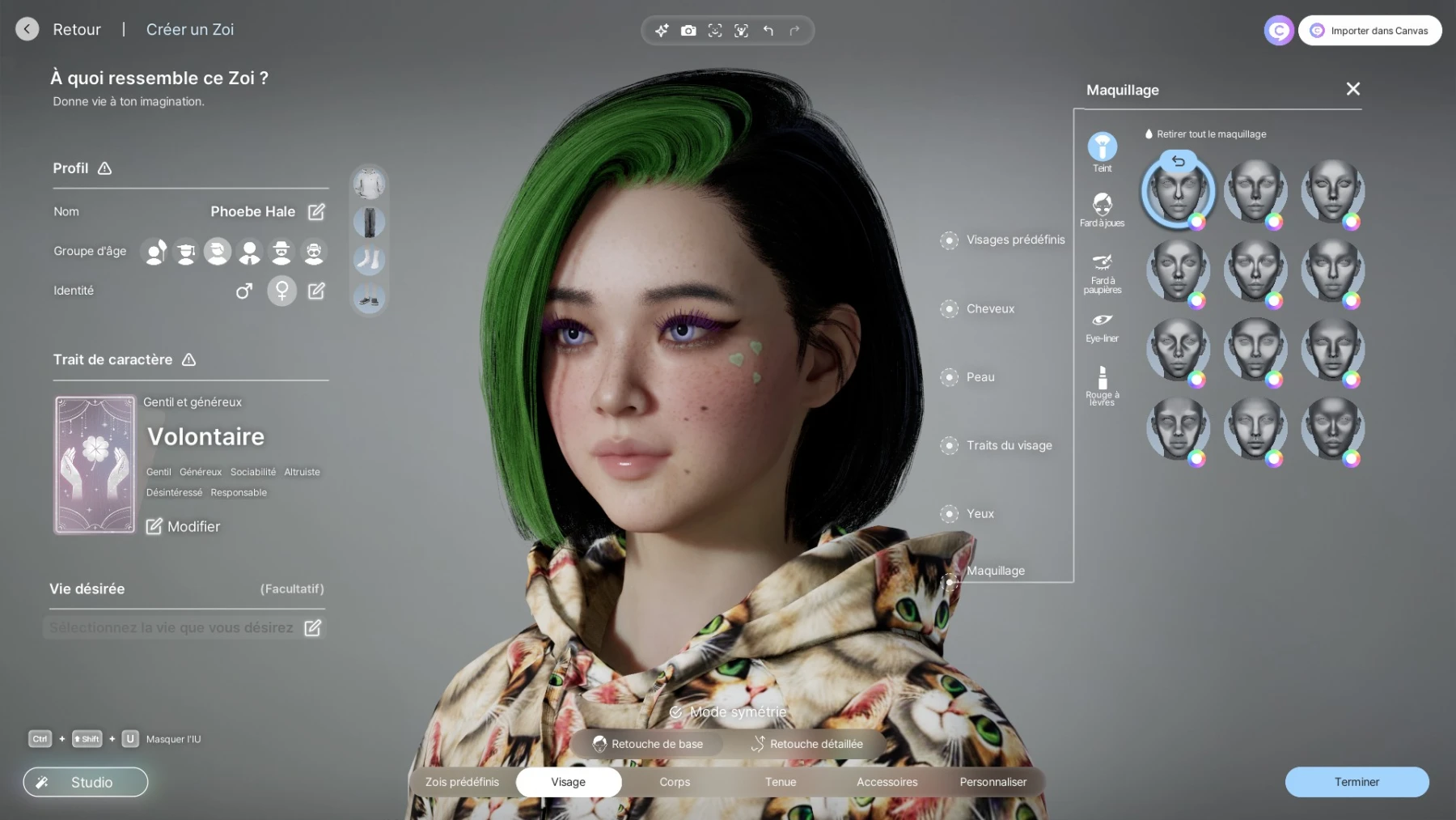 Screen inZOI - Personnalisation du personnage