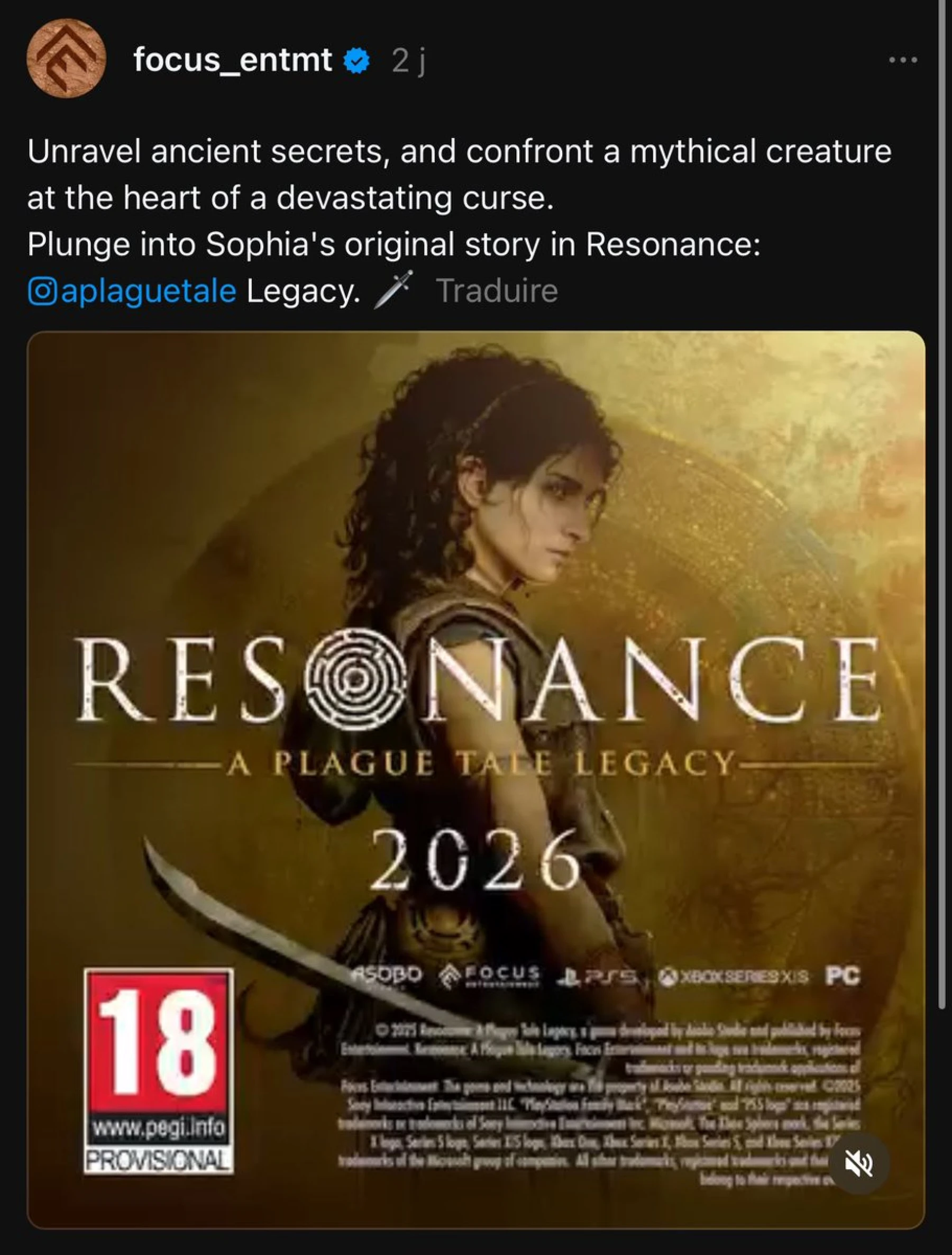 Image du tweet Resonance: A Plague Tale Legacy