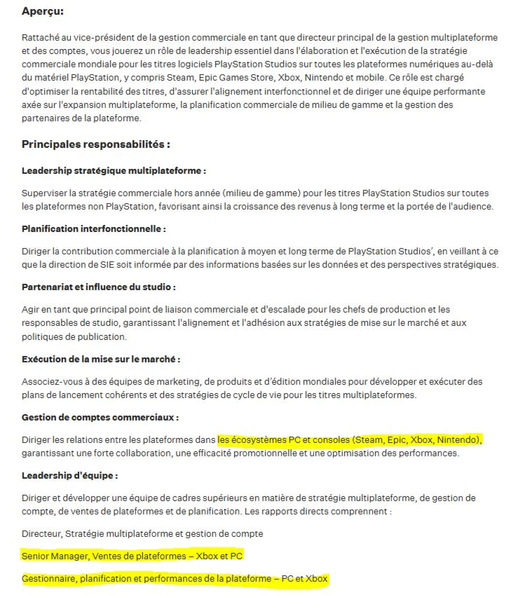 Offre d'emploi PlayStation