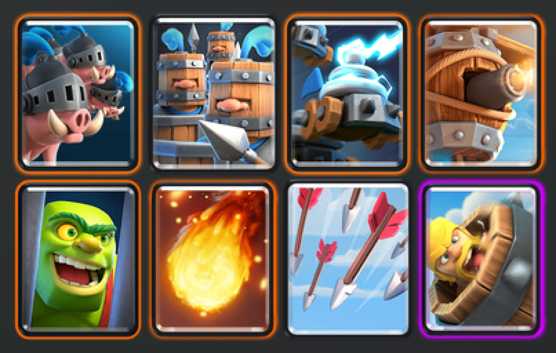Le F2P long cycle Composition : Cochons royaux, Recrues royales, Electrocuteurs, Machine volante, Cage Gobeline, Boule de feu, Flèches et Fût à barbares