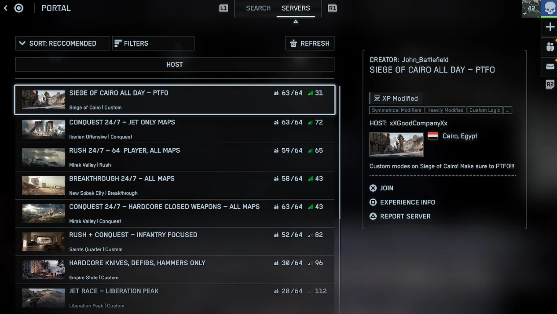 BF6 Serveurs navigation
