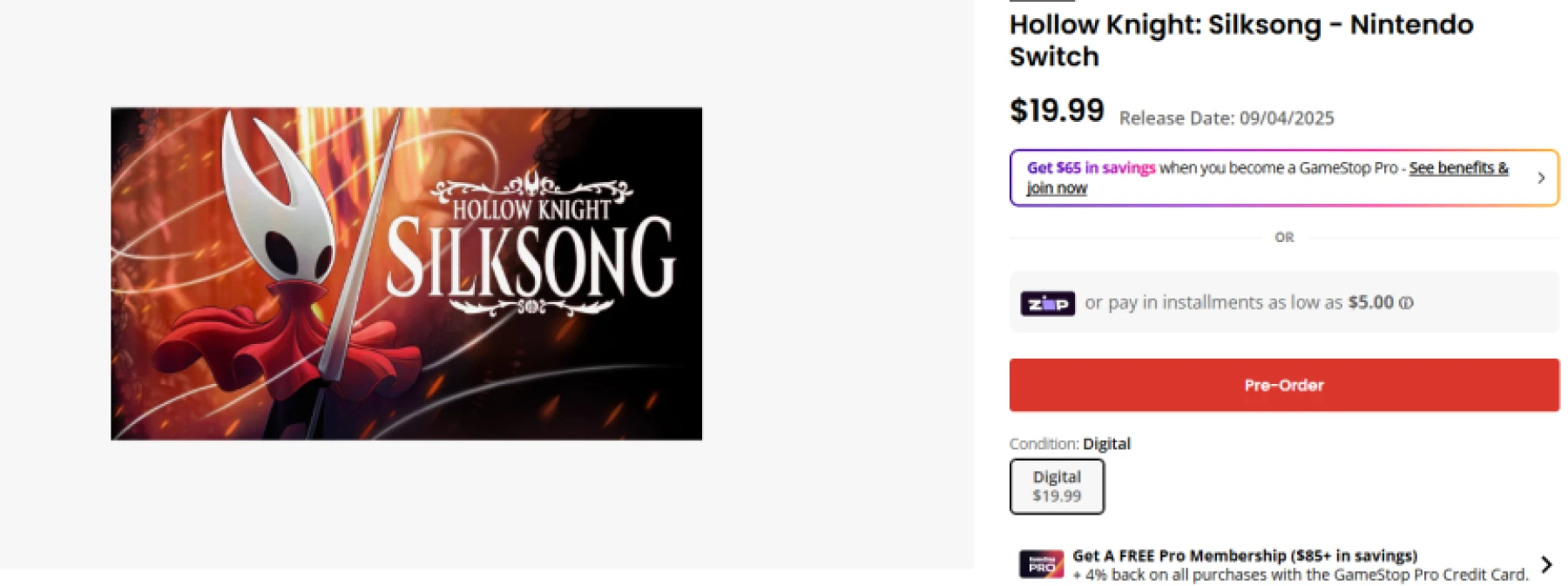 Hollow Knight: Silksong GameStop Hollow Knight: Silksong GameStop