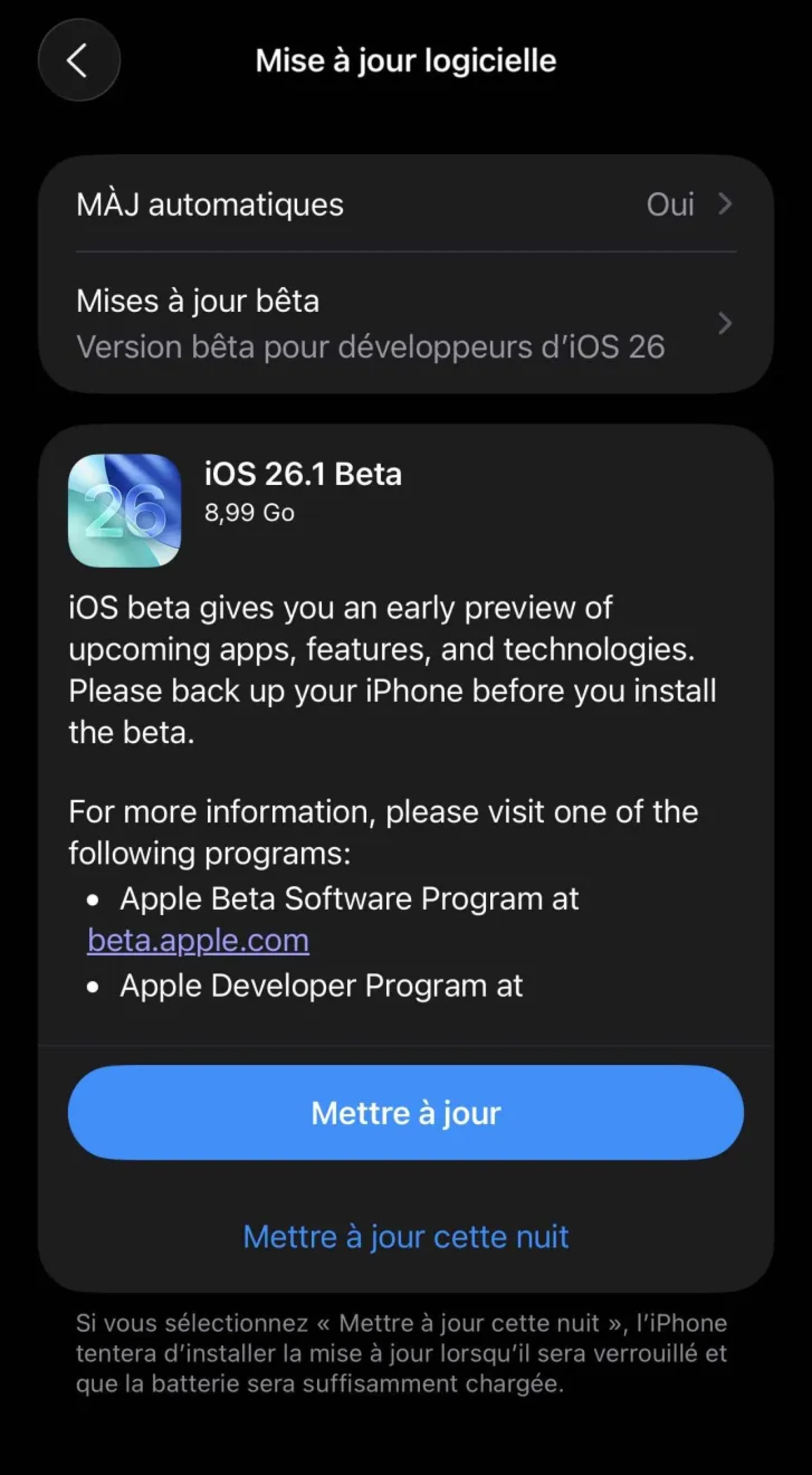 iOS 26.1 Bêta iOS 26.1 Bêta