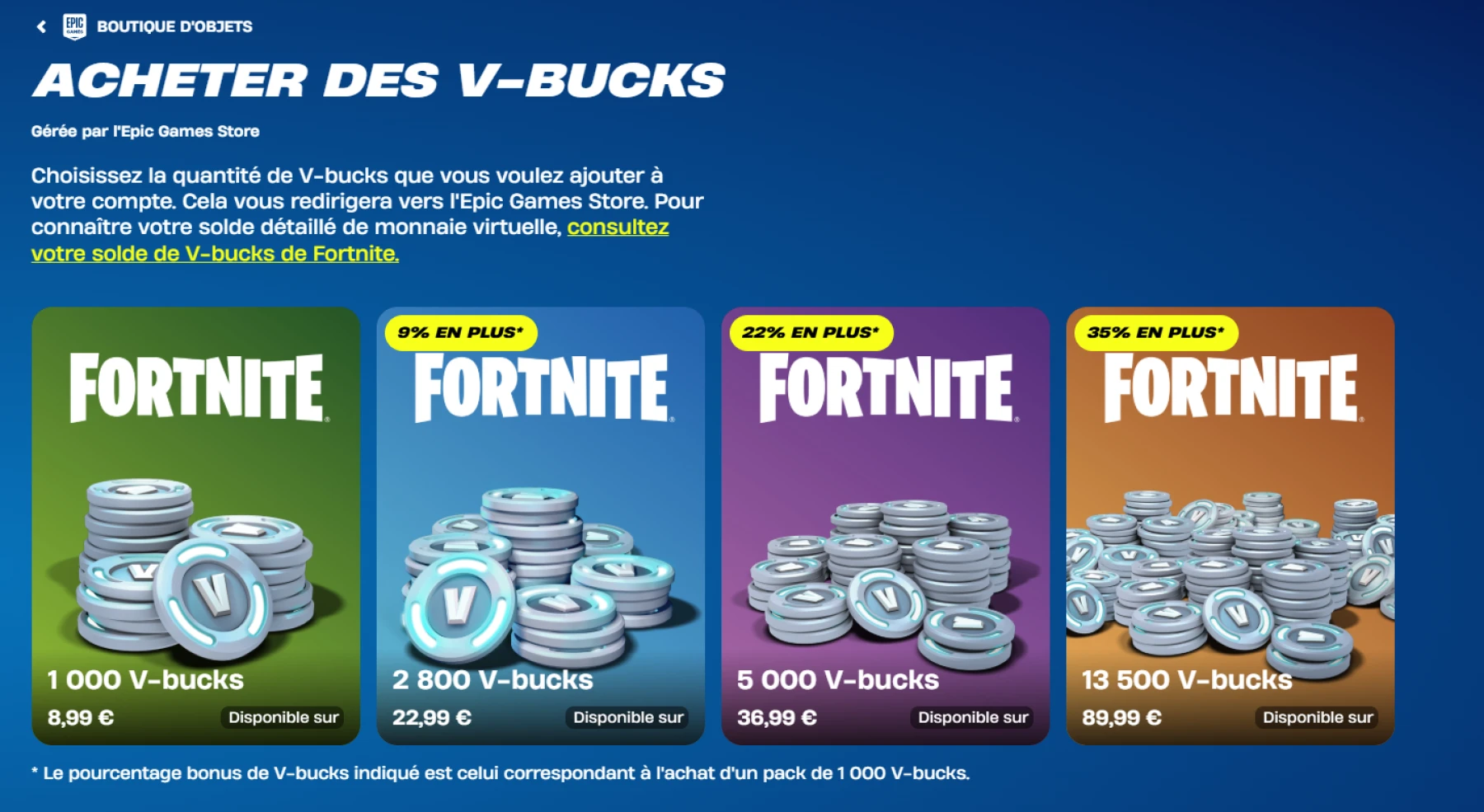 Acheter des V-bucks site officiel Epic Games Acheter des V-bucks site officiel Epic Games