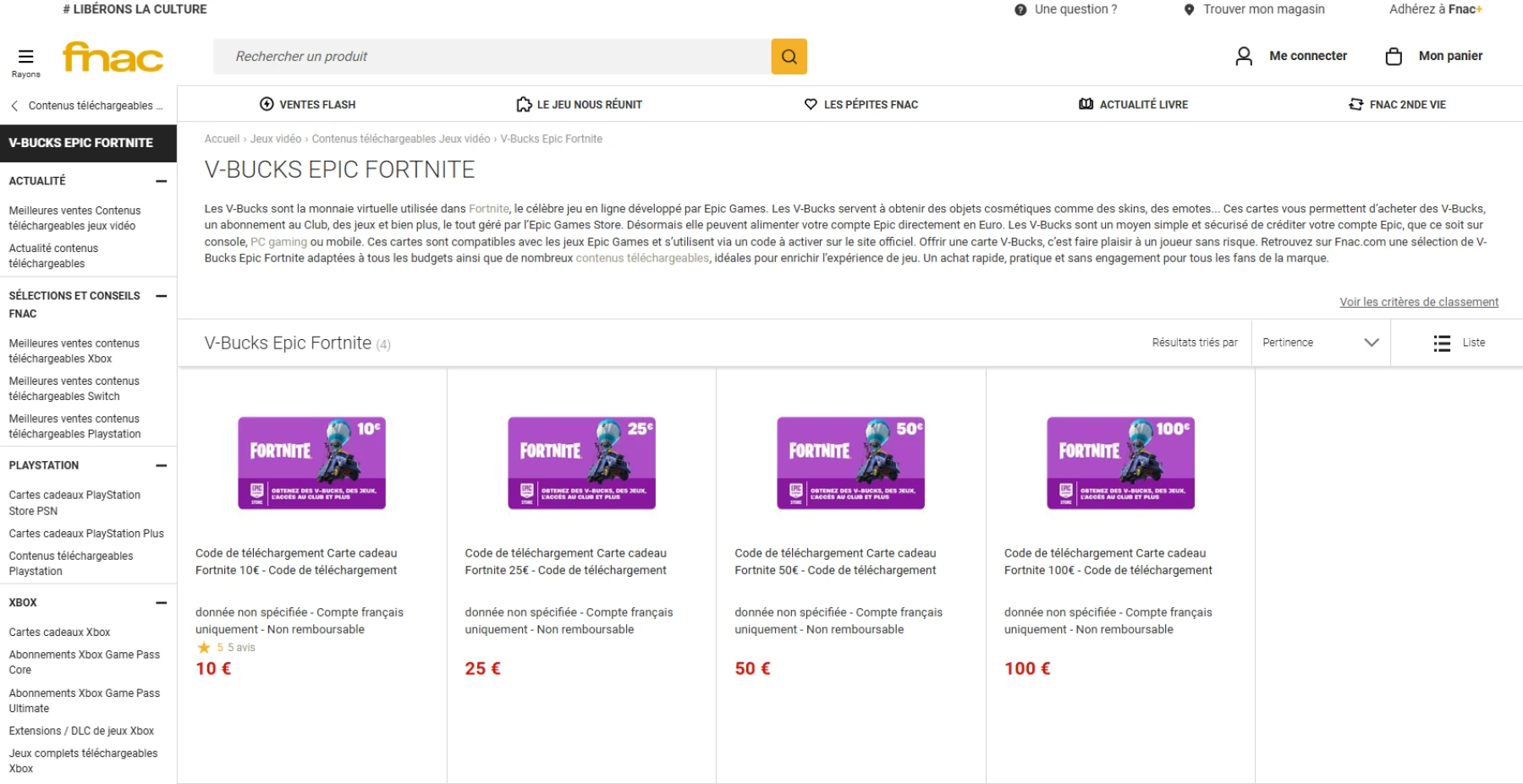 V-Bucks Epic Fortnite FNAC V-Bucks Epic Fortnite FNAC