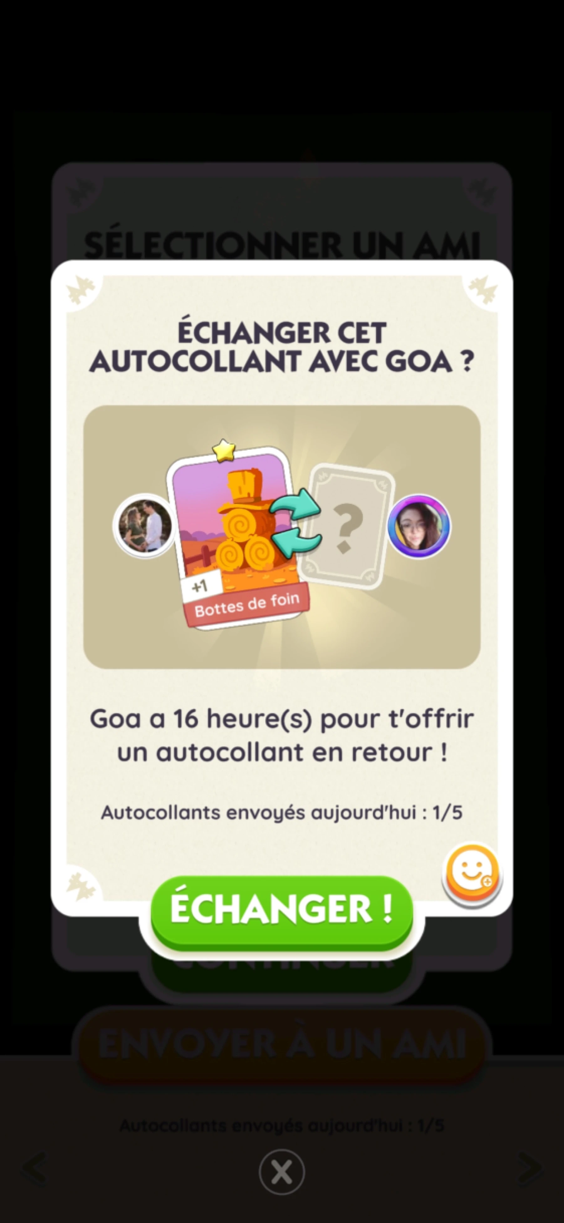 Image tutoriel échanger autocollant MONOPOLY GO