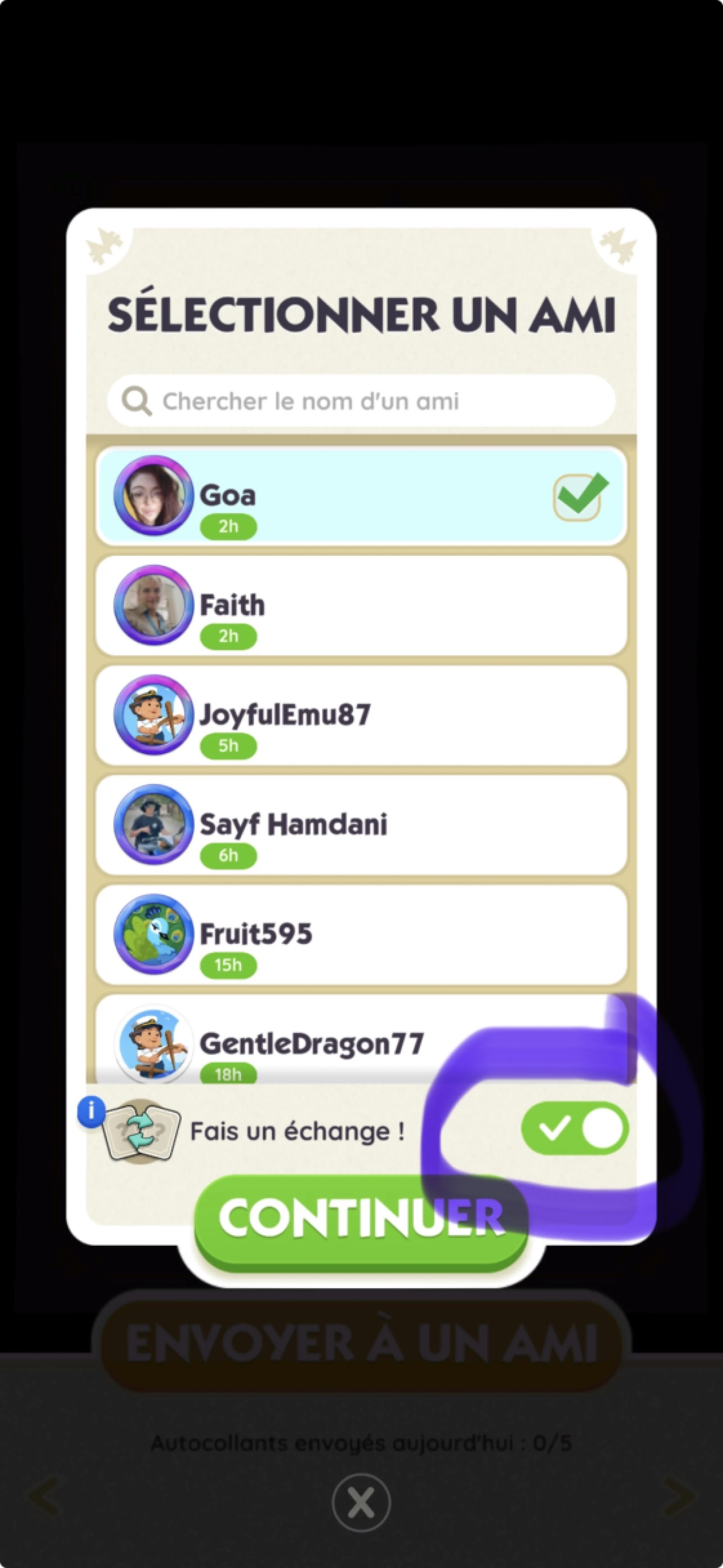 Image tutoriel échanger autocollant MONOPOLY GO
