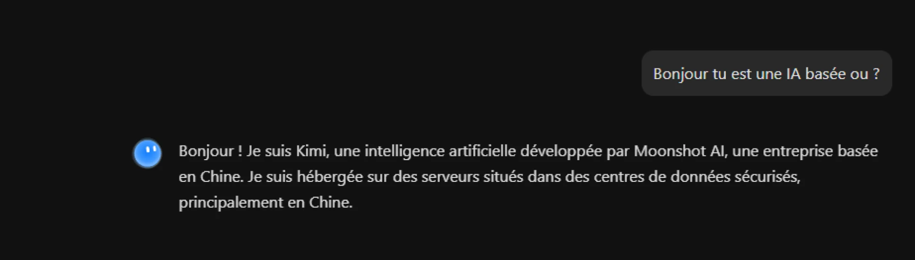 Image d'une réponse sur Kimi