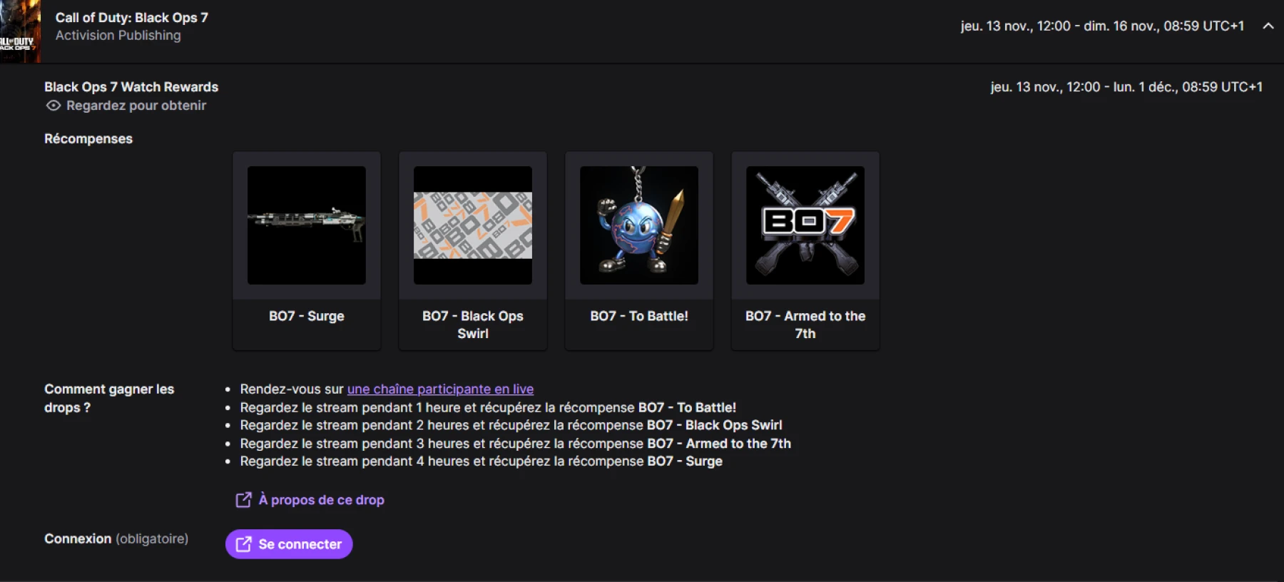 Récompenses BO7 sur Twitch Récompenses BO7 sur Twitch