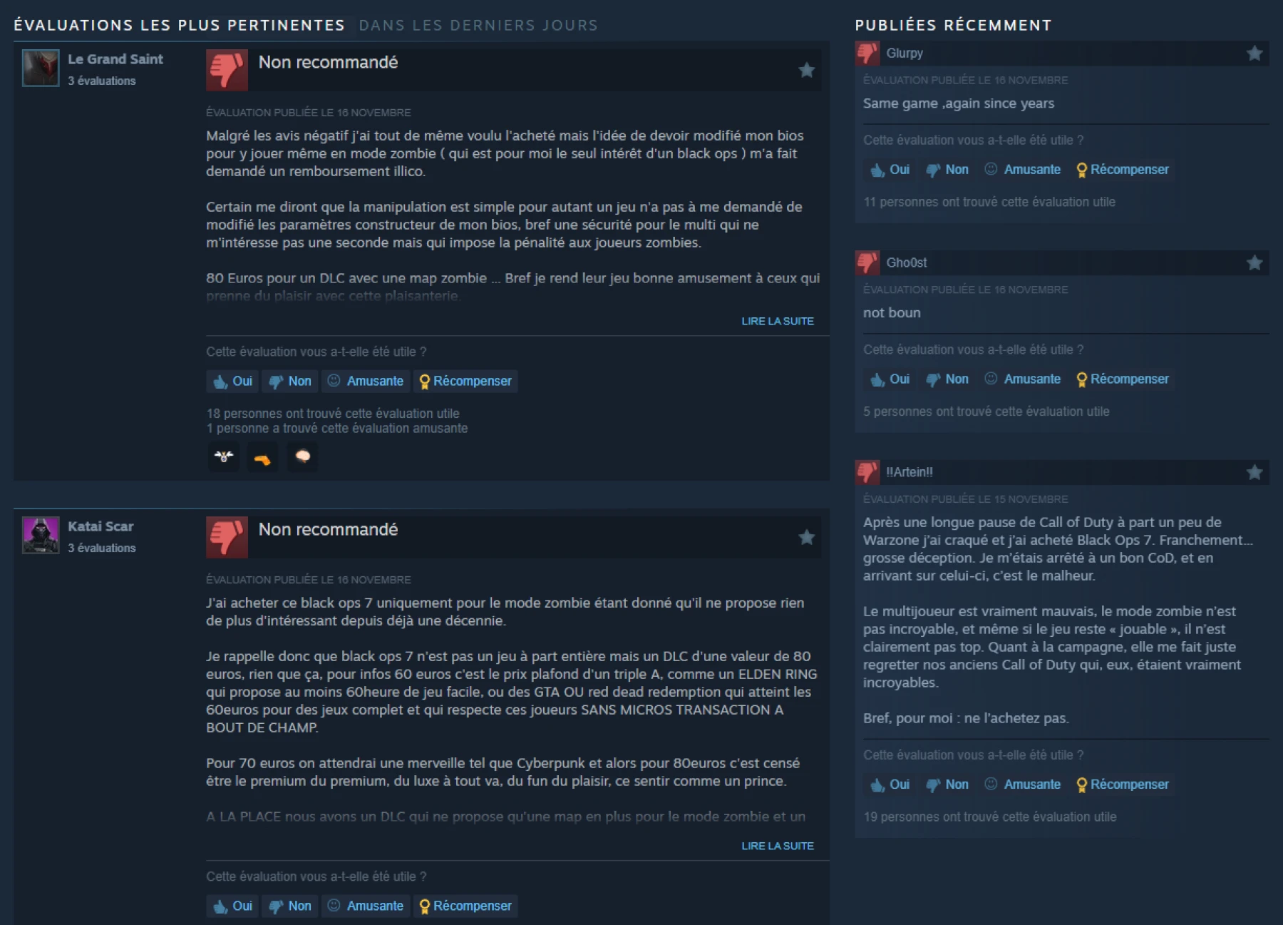 Image des avis sur Steam sur Black Ops 7 Image des avis sur Steam sur Black Ops 7