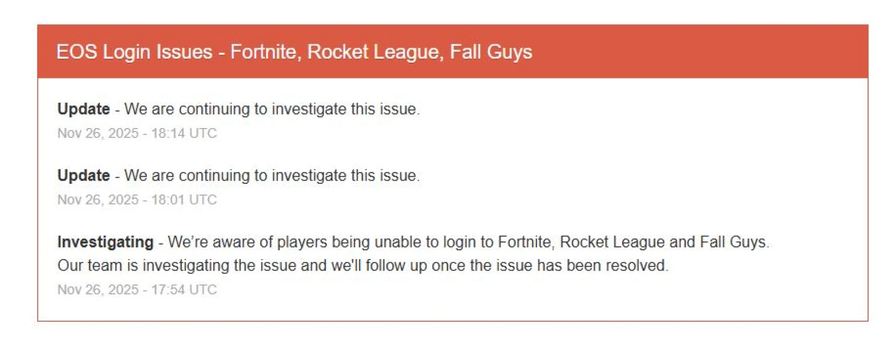 Fortnite image panne Fortnite 26 novembre