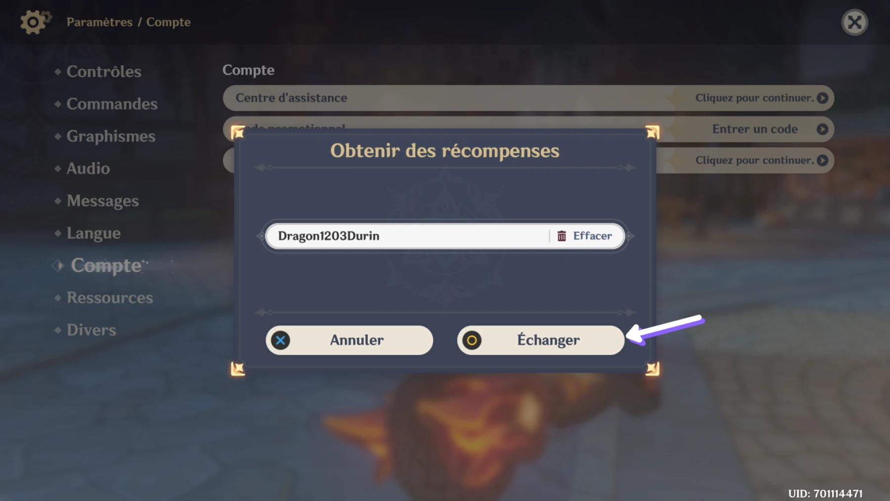 Image de activer un code Genshin impact (tutoriel)