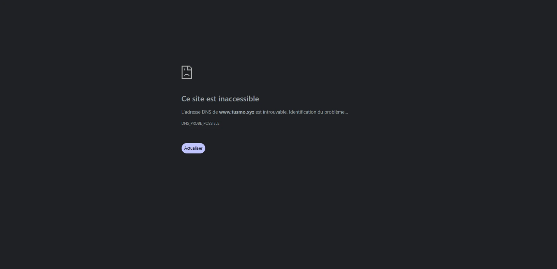 Image du site Tusmo en panne Image du site Tusmo en panne