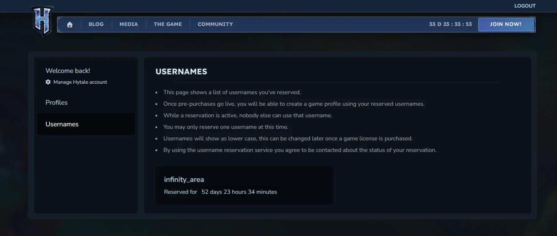 Capture d'écran de la réservation Hytale Capture d'écran de la réservation Hytale