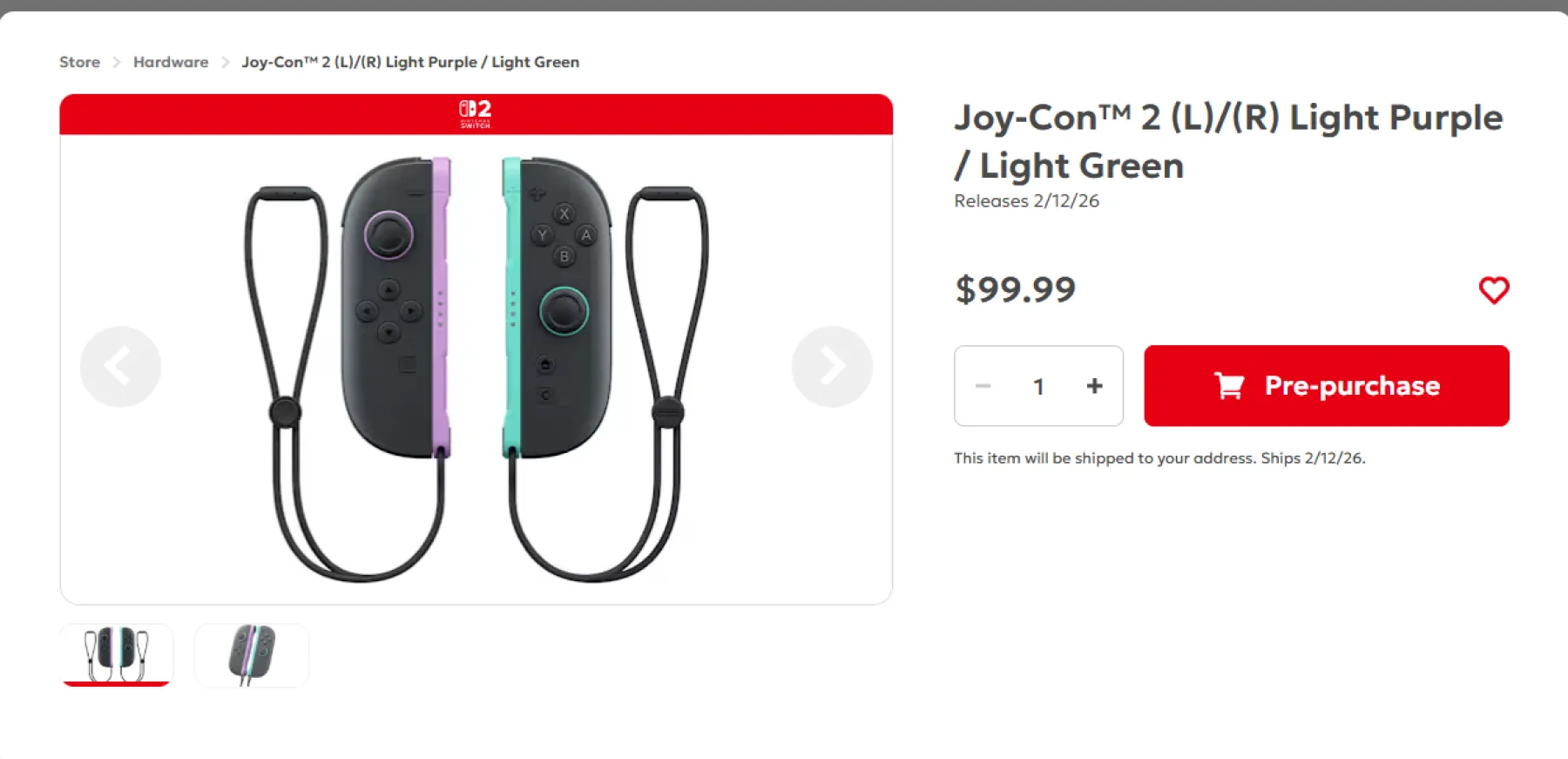 Joy-Con 2 (L)/(R) Light Purple / Light Green