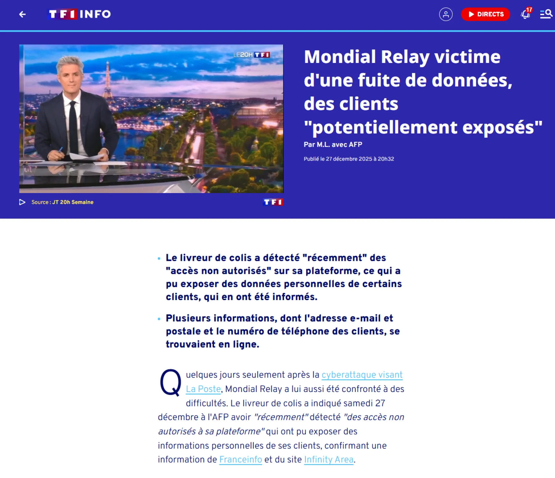 Image de TF1 Info du site INFINITY AREA