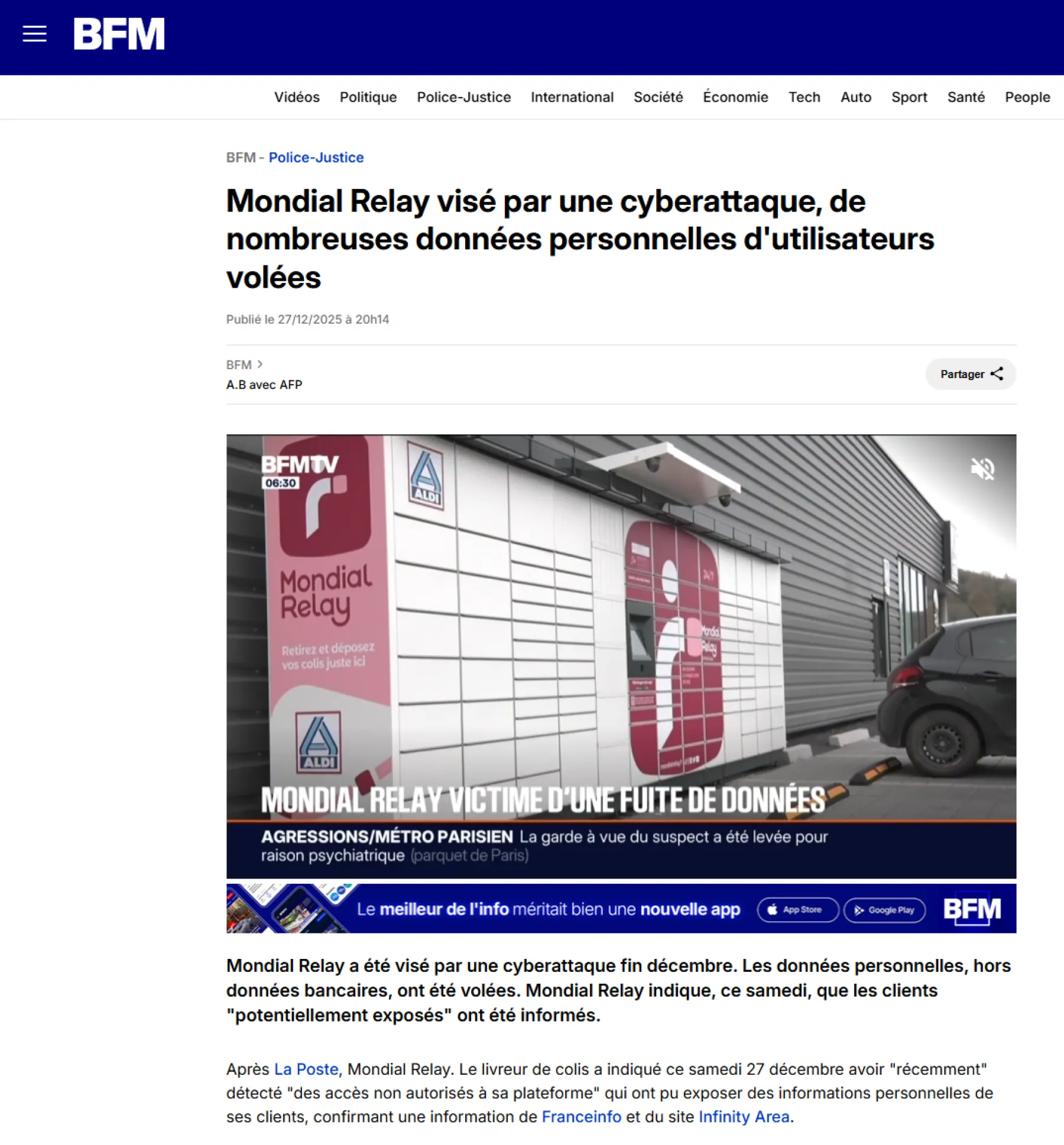 Image de BFMTV citant INFINITY AREA