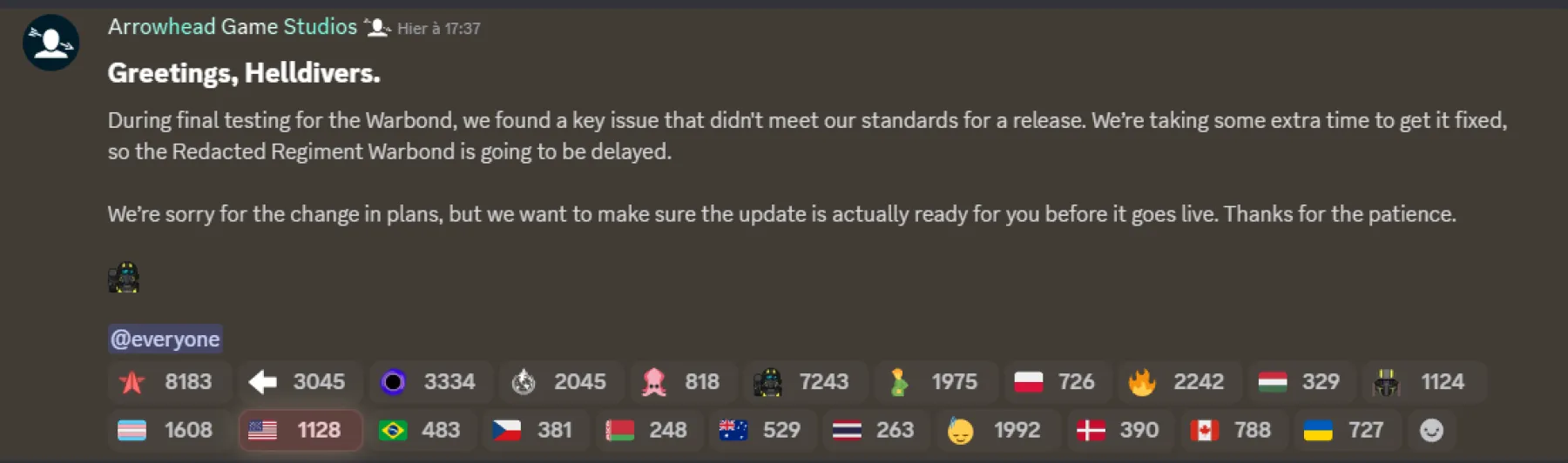 Message des développeurs
