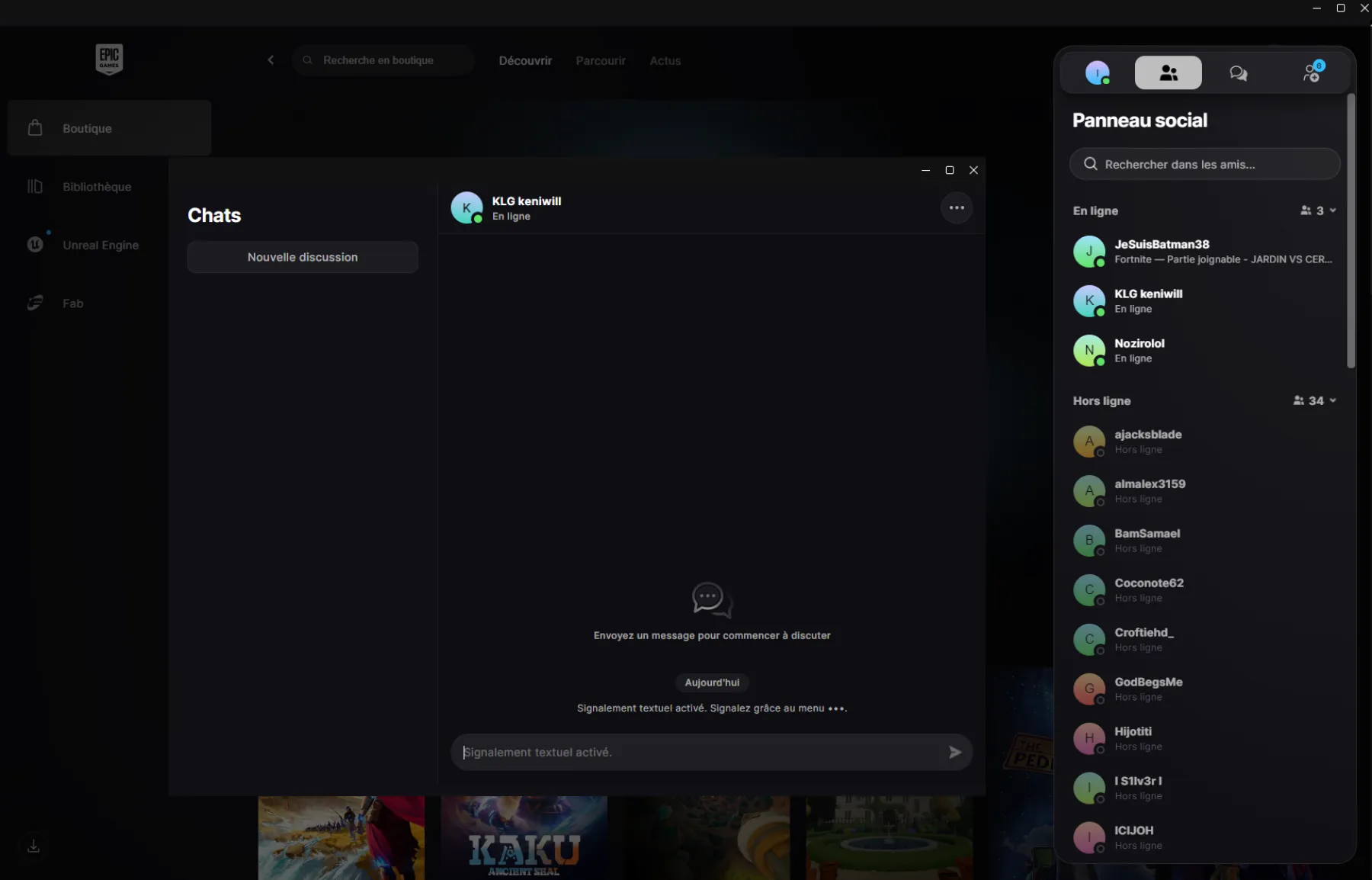 Le chat textuel de Epic Games