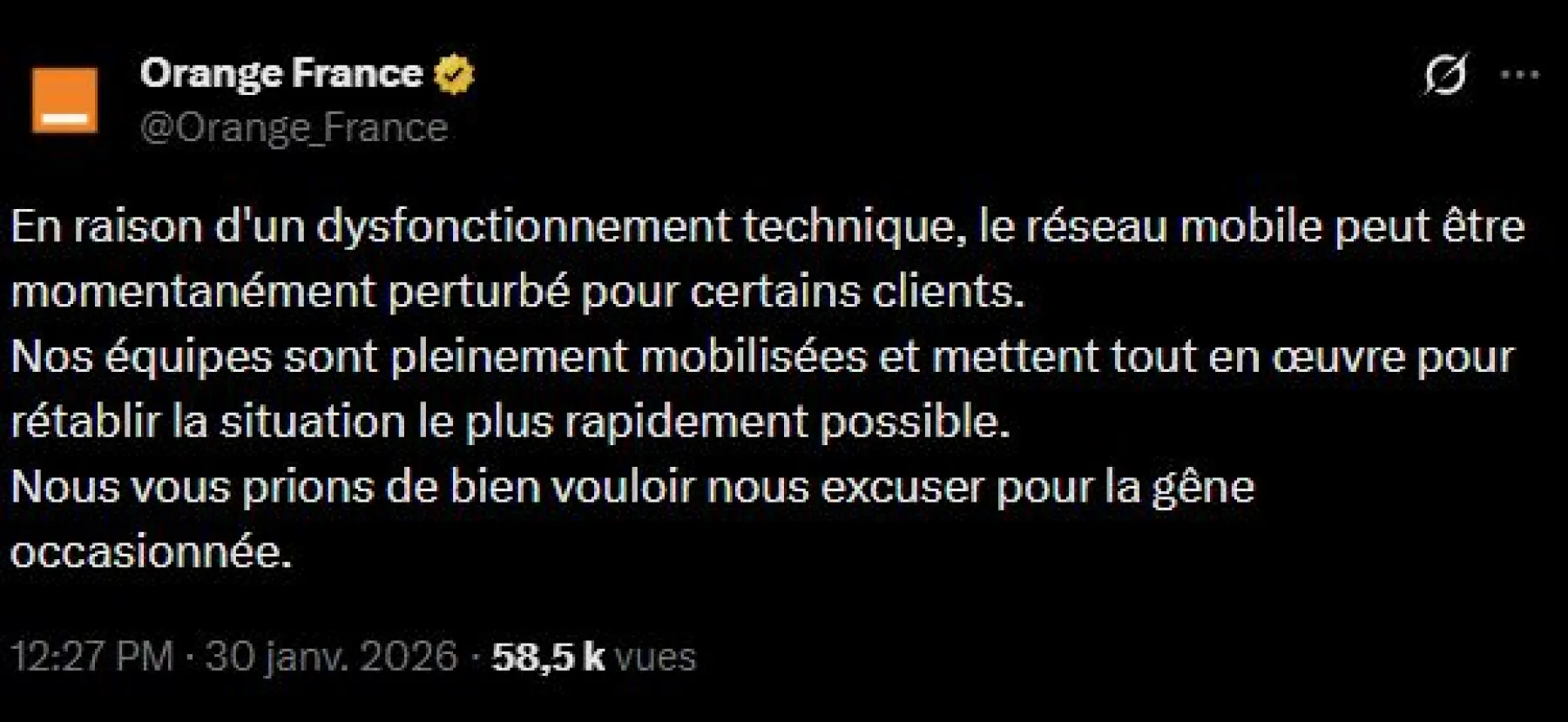 Orange France image du tweeter Orange France