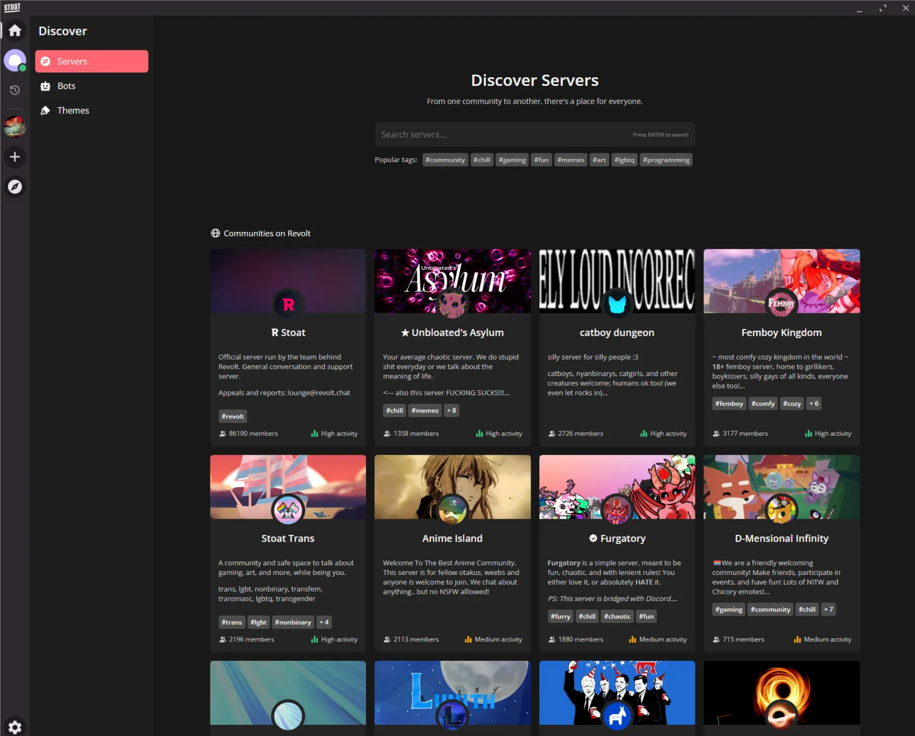 Image de Stoat, l'application alternative a Discord