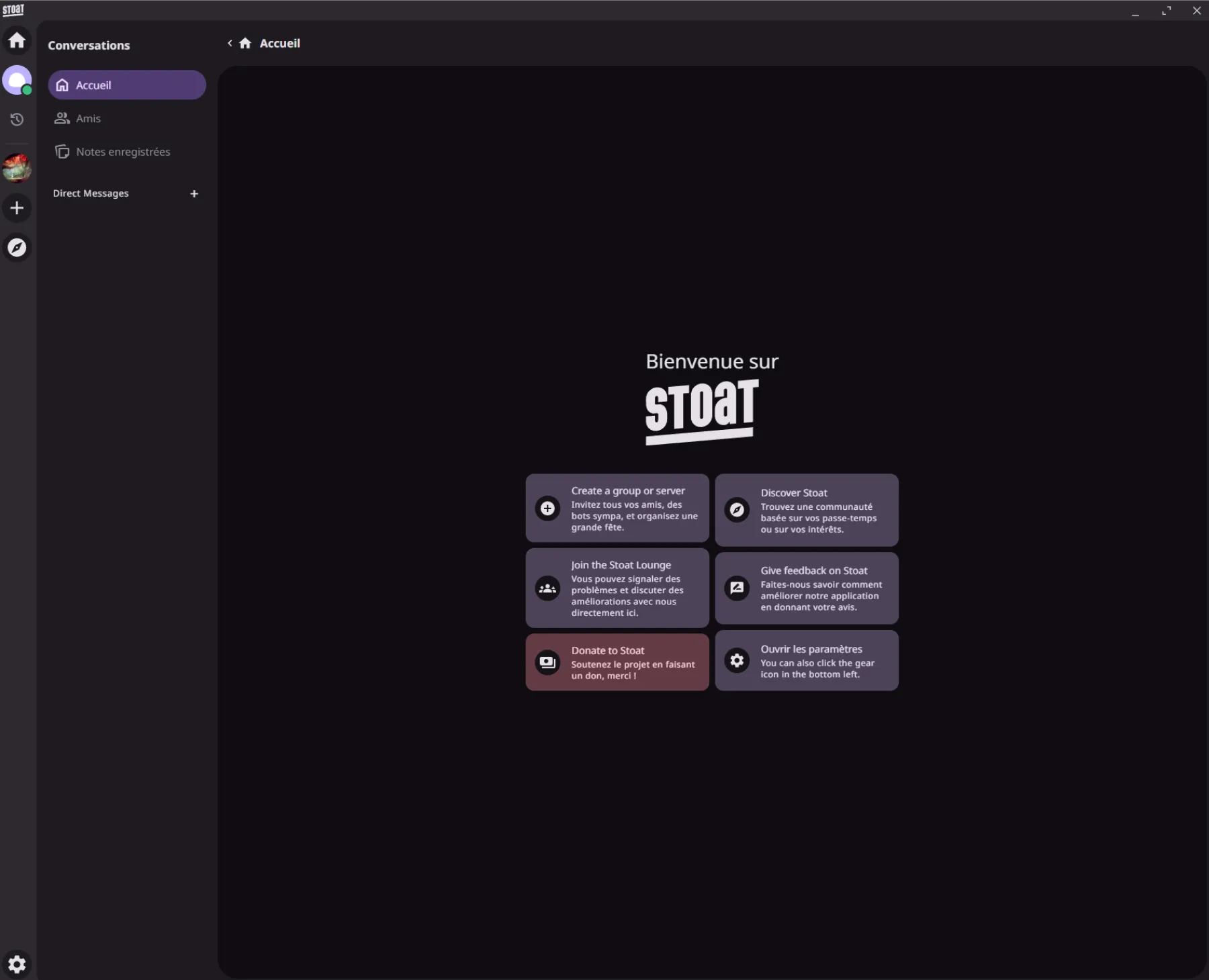Image de Stoat, l'application alternative a Discord