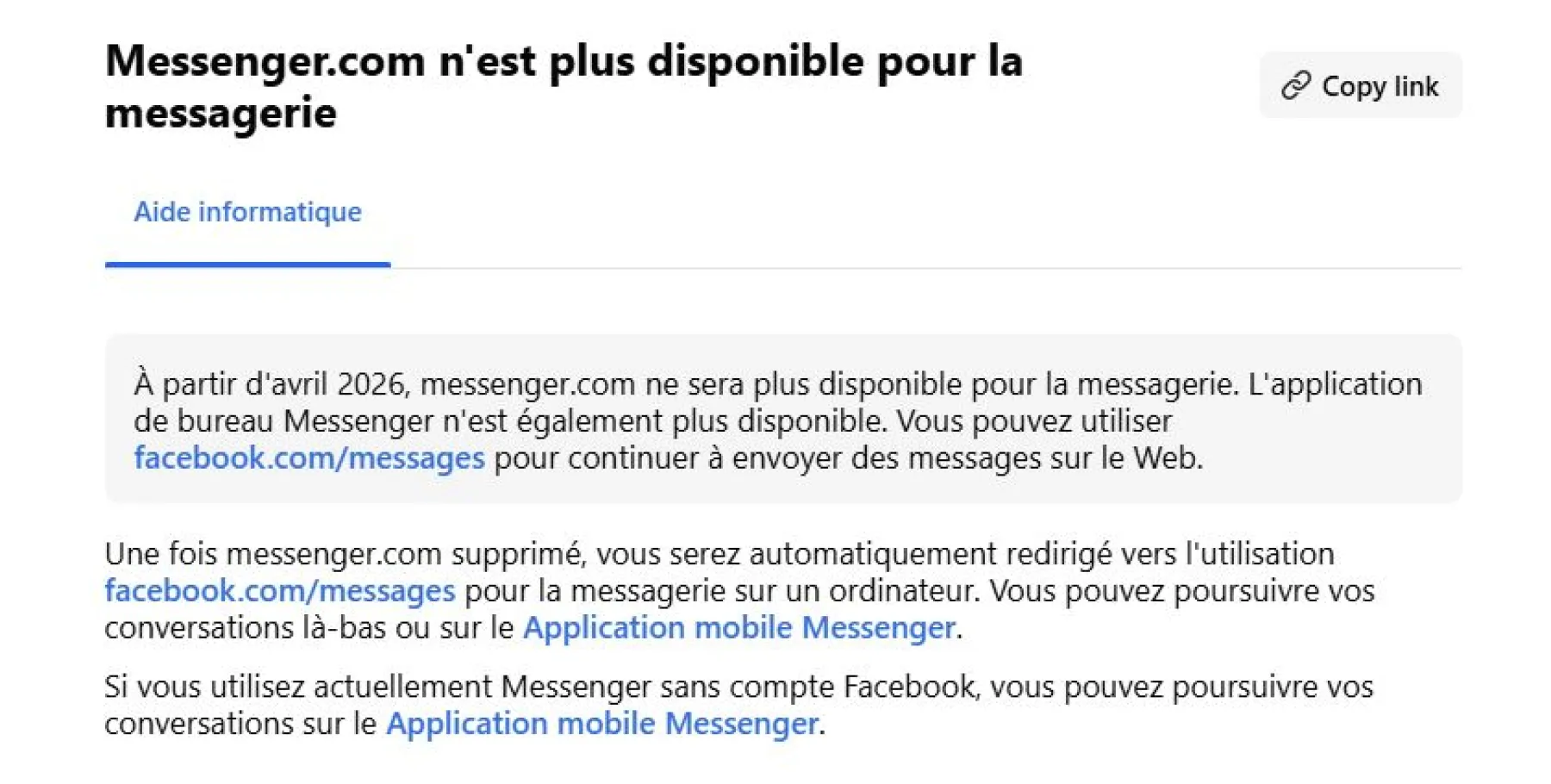 image du centre d'aide messenger