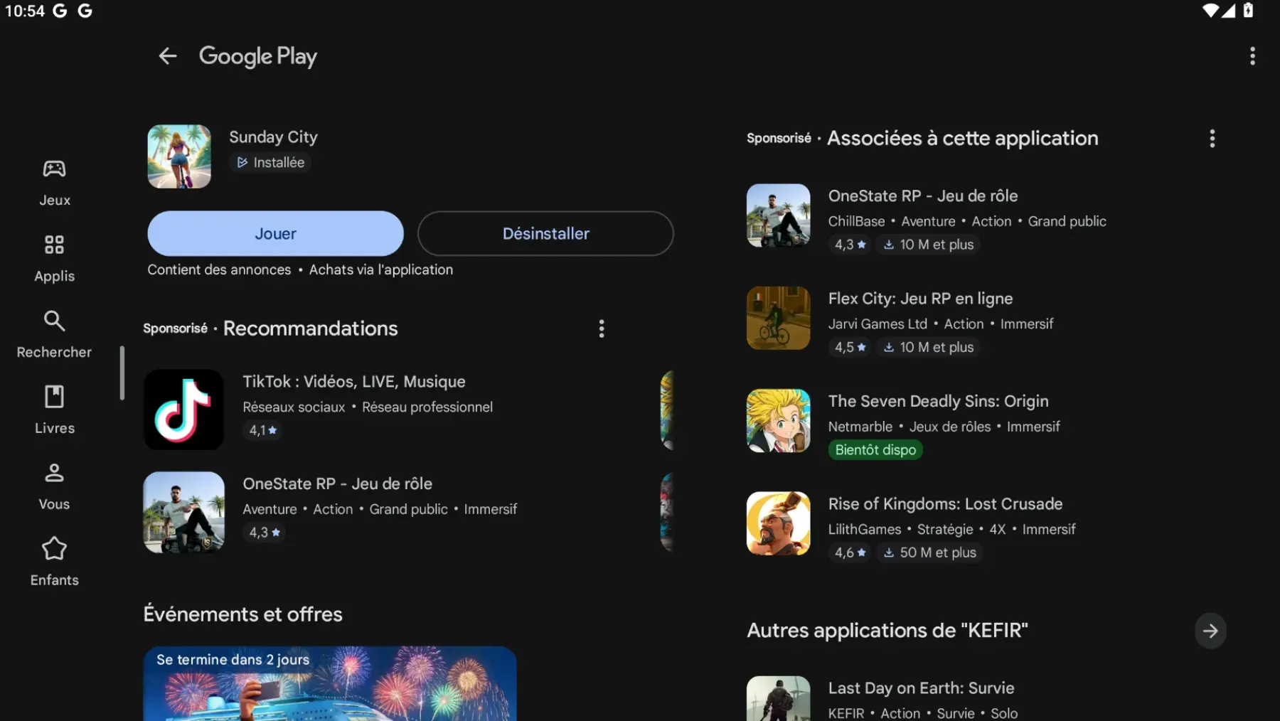 Sunday City depuis l'émulateur PC