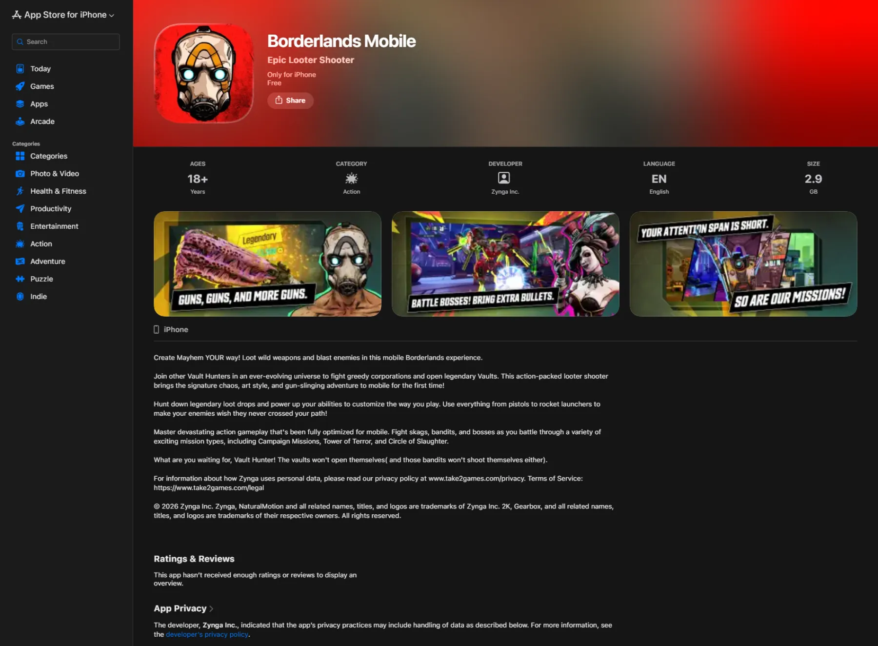 Borderlands Mobile App Store