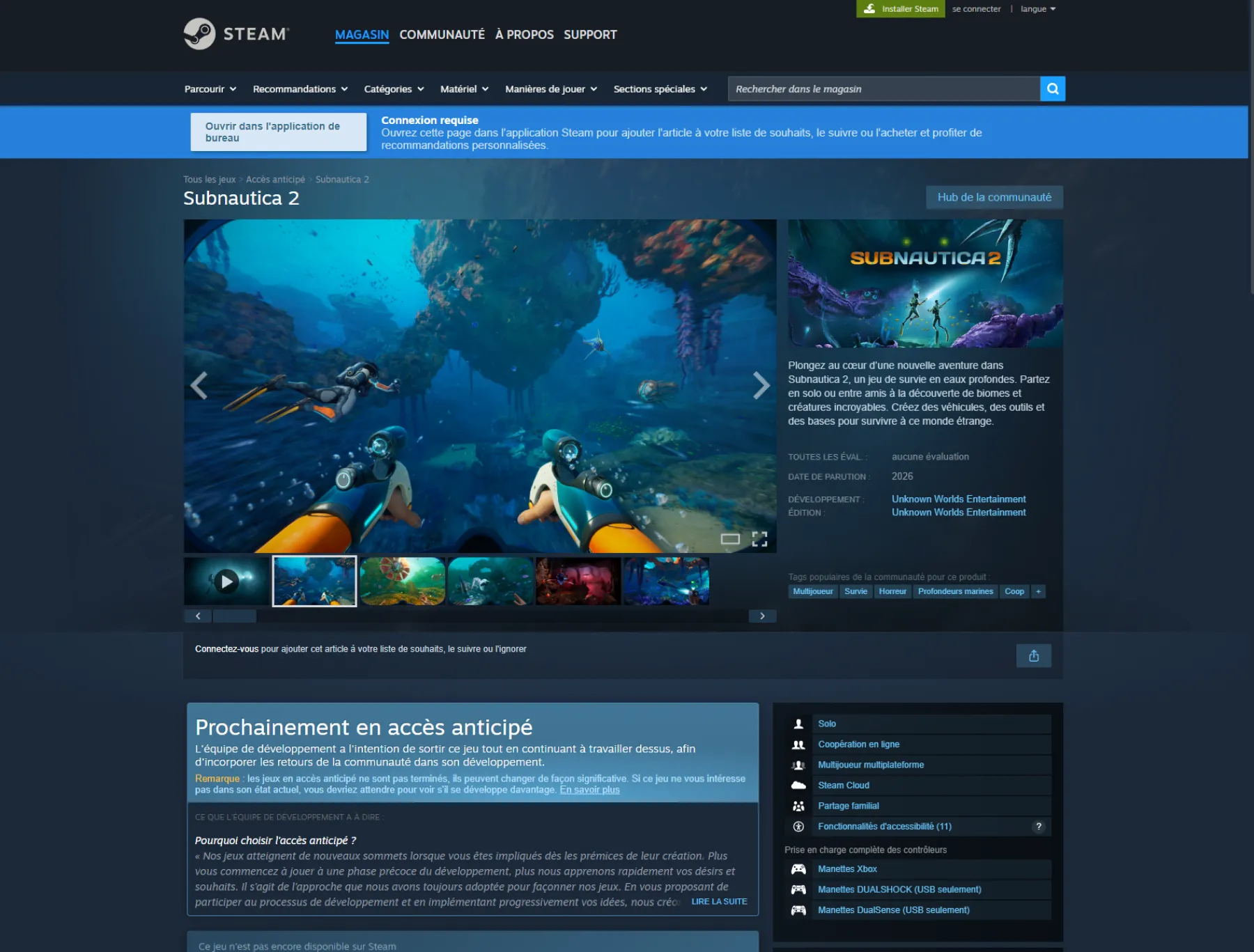 Subnautica 2 page Steam