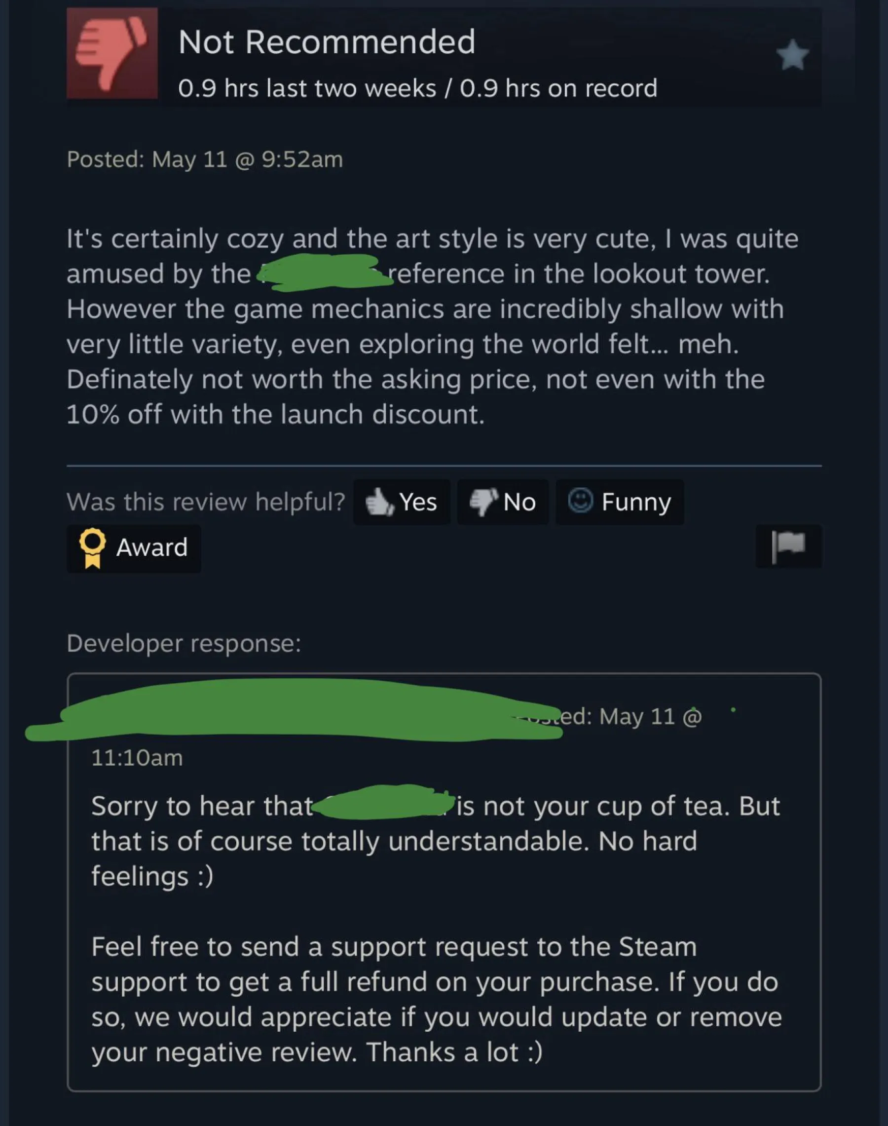 image d'un commentaire Steam sur Reddit a propos du jeu Outbound