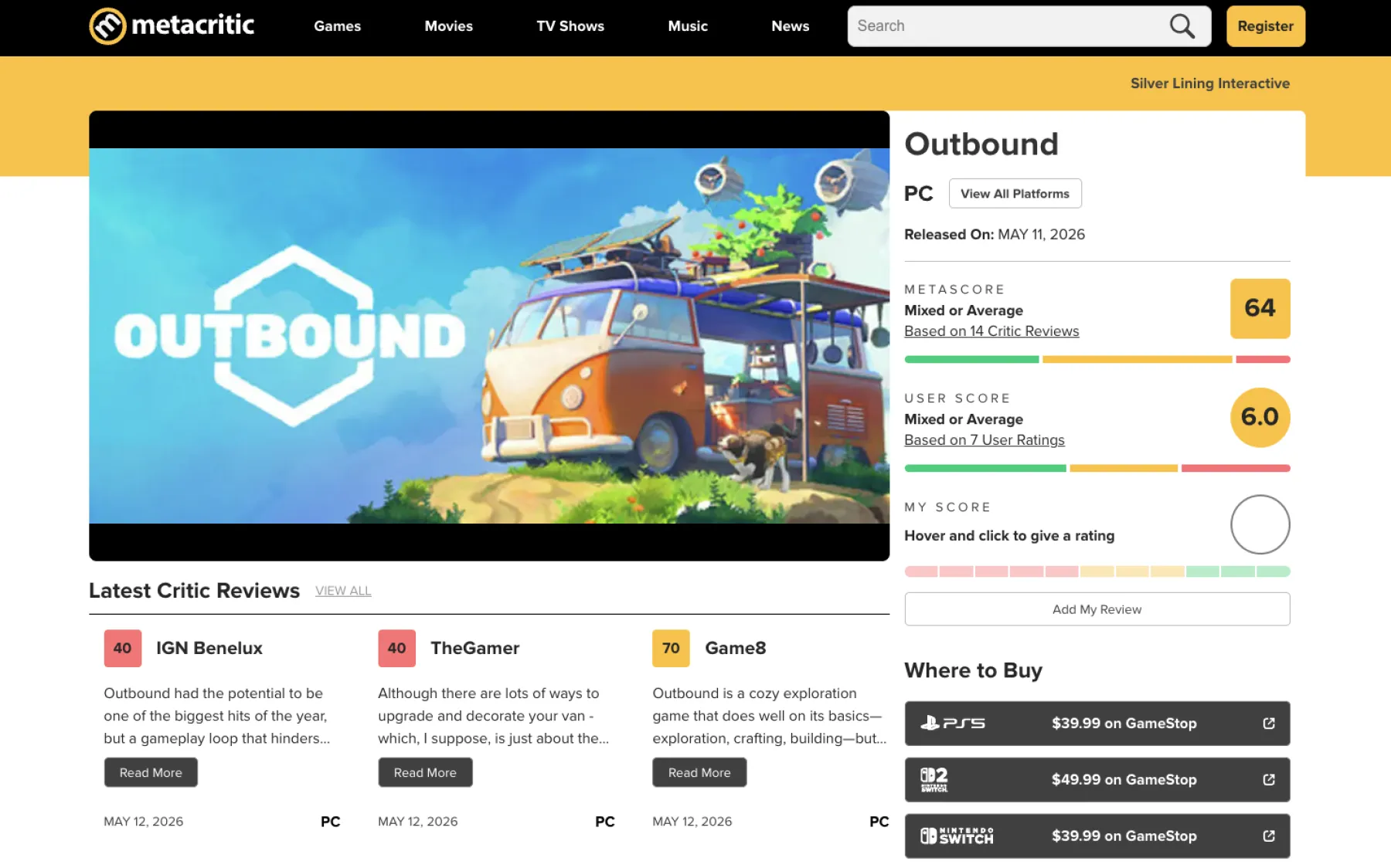 image du jeu Outbound sur Metacritic